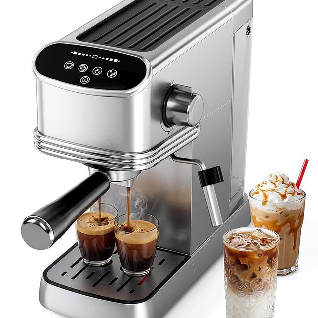 Electactic 20 Bar Espresso Machine, Compact Semi-Automatic Coffee Maker with Steam Frother & Instant Heating System, 45oz Removable Water Tank, for Cappuccino, Latte, Cold Brew, Stainless Steel