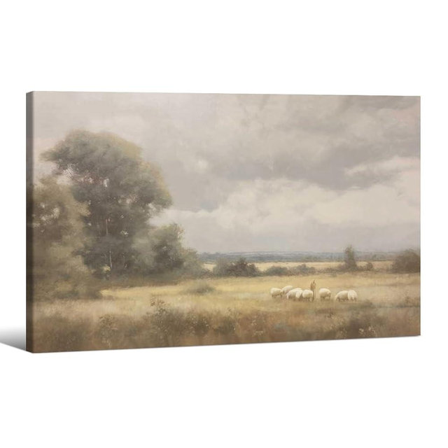 The Lord Is My Shepherd Wall Art Psalm 23 Bible Poster Vintage Landscape Canvas Painting 24X36 inch Framed Minimalist Jesus Wall Decor for Living Room Bedroom Dorm