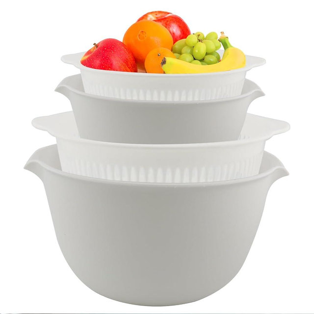 2 Sets 3 Qt，2 in 1 Kitchen Colander Set with Bowl Strainer ，BPA Free Plastic Fruits and Vegetable Washing Basket,Dishwasher Friendly Double Layered Drain Basin,for Pasta, Noodles, Rice and Food (Grey)
