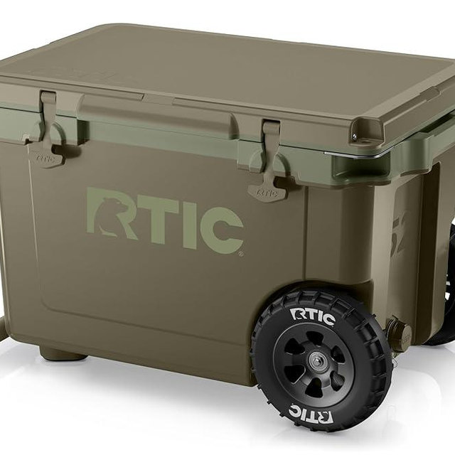 RTIC 52 Quart Ultra-Light Wheeled Hard Cooler Insulated Portable Ice Chest Box for Beach, Drink, Beverage, Camping, Picnic, Fishing, Boat, Barbecue, 30% Lighter Than Rotomolded Coolers