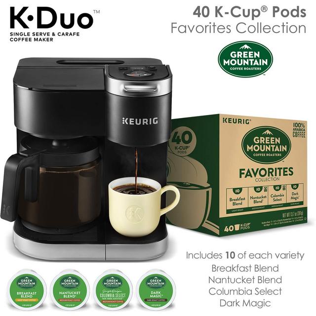 Keurig K-Duo Coffee Maker, Single Serve K-Cup Pod and 12 Cup Carafe Brewer, with Green Mountain Favorites Collection K-Cup Pods, 40 count