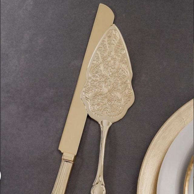 Engraved Gold Traditional Server Set, Personalized Gold Cake Knife Set, Elegant Serving Set, Wedding Serving Set