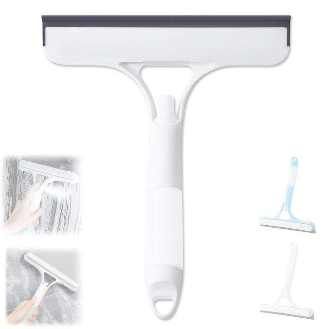 3 in 1 Window Cleaning Scraper, Cleaner Window Squeegee with Sprayer, Squeegee and Scrubber Spray Bottle Window Squeegee for Shower Glass, Mirrors, Car and Home,All-Purpose Window Cleaner Tool(White)