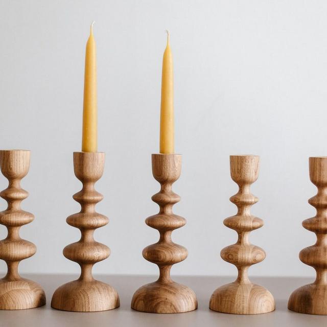 Set of 2 Handturned Minimalist Wood Candlestick Wave, Oak Wood Candle Holder, Minimalist Scandinavian, Tape Candle Holder, Hygge Simple