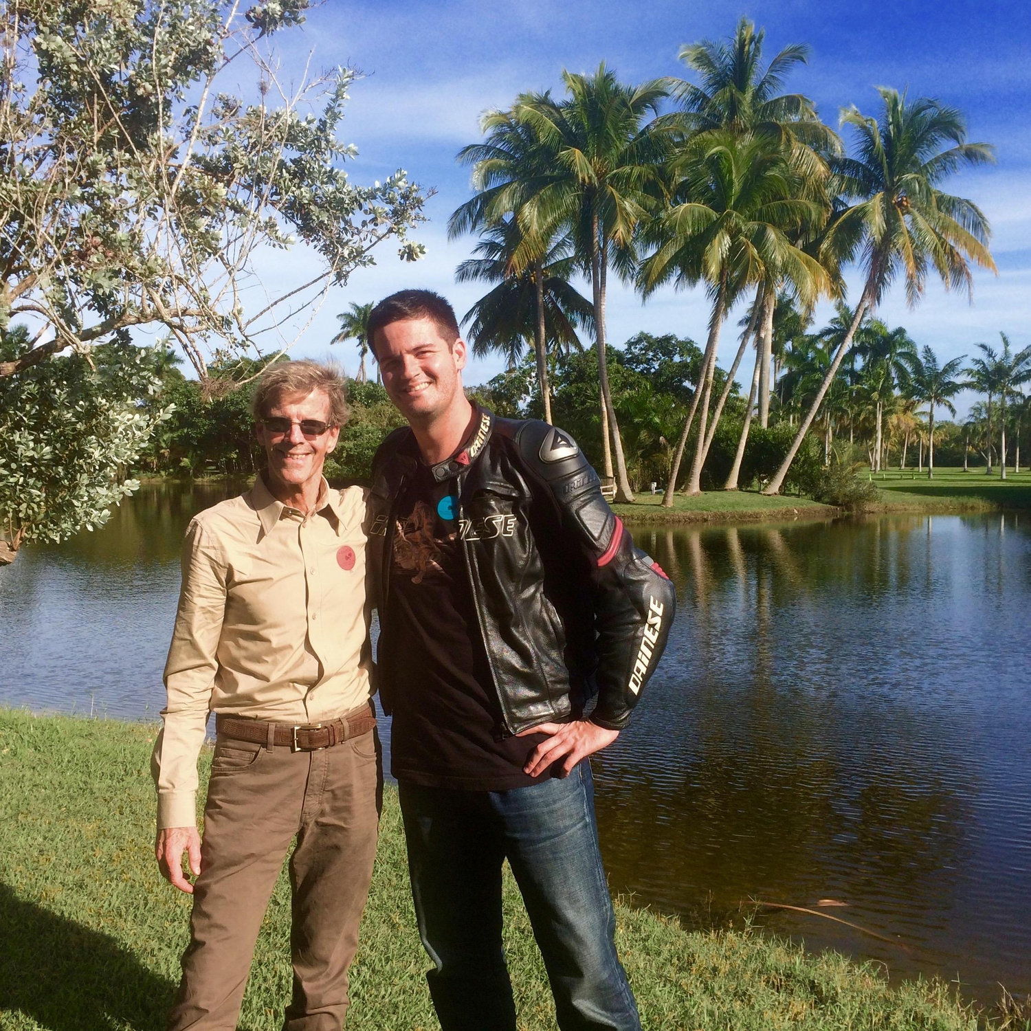 Motorcycle Men. Ryan and his dad, Doug Call, at the Botanical Gardens in Coral Gables, FL. Photograph by Lindsay.