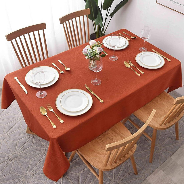 maxmill Jacquard Tablecloth Swirl Design Spillproof Wrinkle Free Heavy Weight Table Cloth Halloween Decorative Fabric Tabletop for Fall Harvest Thanksgiving Dinner, Rectangular 60 x 104 Inch Rust