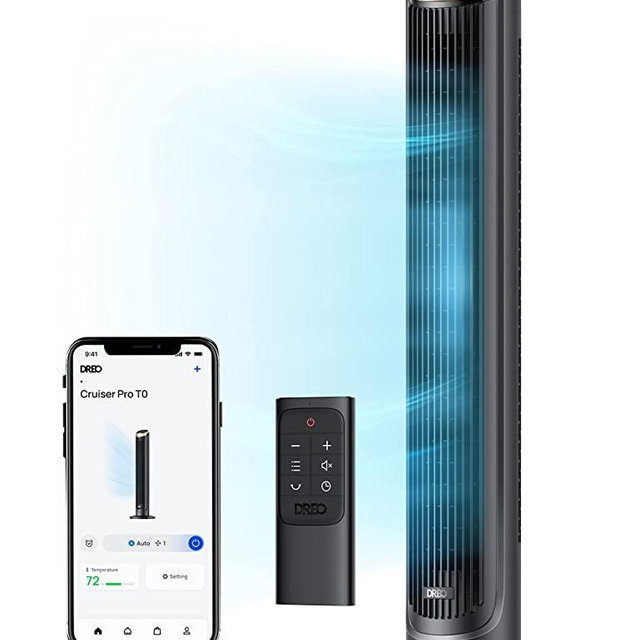 Dreo 40'' WiFi Tower Fan, 24ft/s High-Speed Cooling, Quiet Floor Fan with Remote, 90° Oscillating Fan, 4 Modes, 8H Timer, Touch Control, Standing Cooling Fan for Bedroom, Home, Office Room, Gold