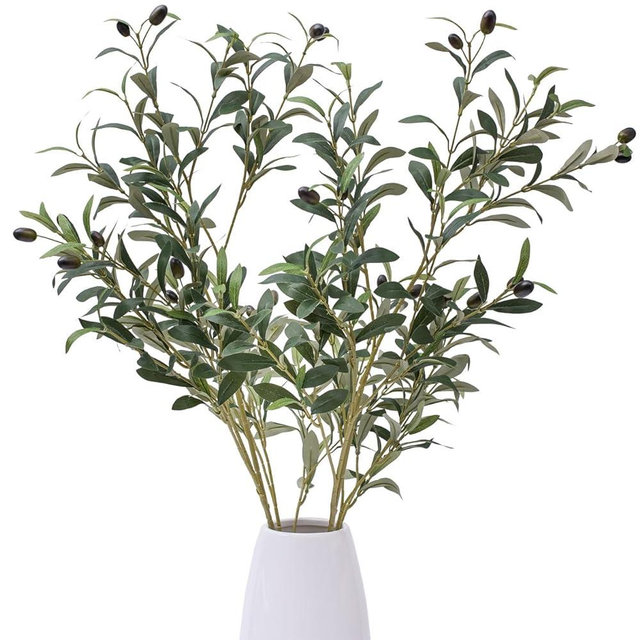 Heleze 39 Inch Artificial Olive Branch Greenery Stems Fake Plants with 222 Leaves for Vase Faux Olive Branches Home Decor Indoor 2PCS