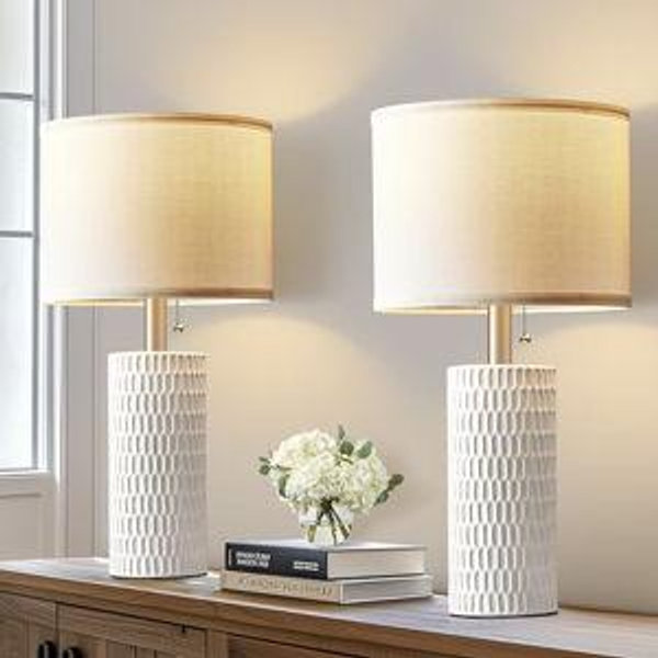 20" Small Bedside Table Lamps Set of 2, White