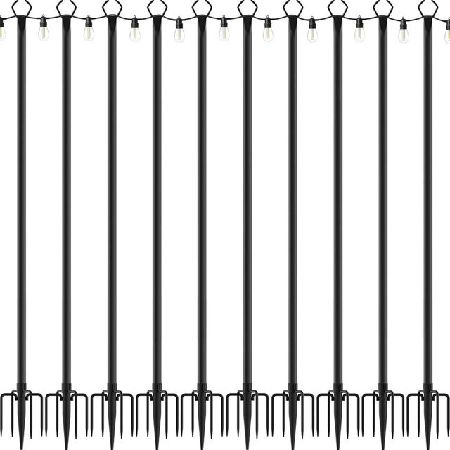 Mutovlin 10 Pack String Light Poles,10 Ft Light Poles for Outside String Lights,Outdoor Lights Pole with Fork,Metal Poles Stand for Patio Deck Backyard (10FT 10 Pack)