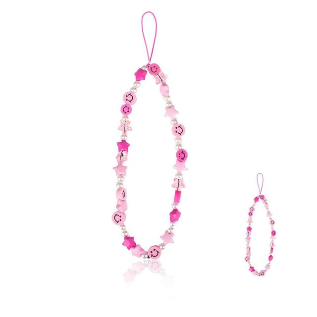 Phone Charm Lanyard, 1Pcs Smiley Face Beaded Phone Charm Strap Colorful Star Smiley Soft Ceramic Keychain for Women Girls（Random Color of The Rope）