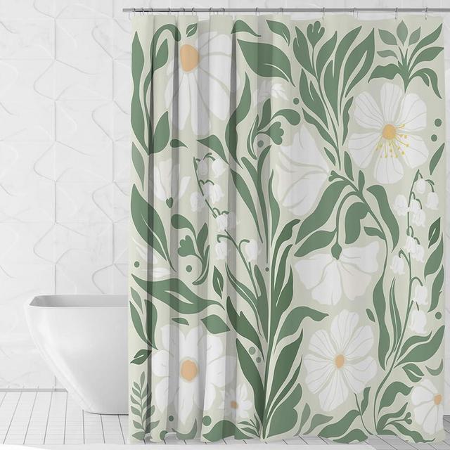 Mocsicka Floral Shower Curtain Boho Aesthetic Flower Shower Curtain for Bathroom Modern Abstract Fabric Bathroom Decor Waterproof Funky Cute Bath Curtain with Hooks (Sage Green, 71x71 inch)