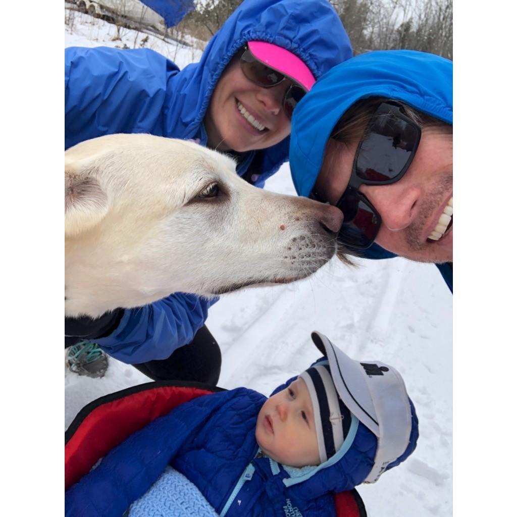 out for a sleigh ride with Loki at Catherine's parents in upstate New York