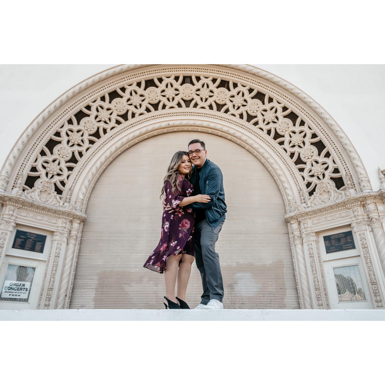 One of many engagement photos taken at Balboa Park in San Diego.