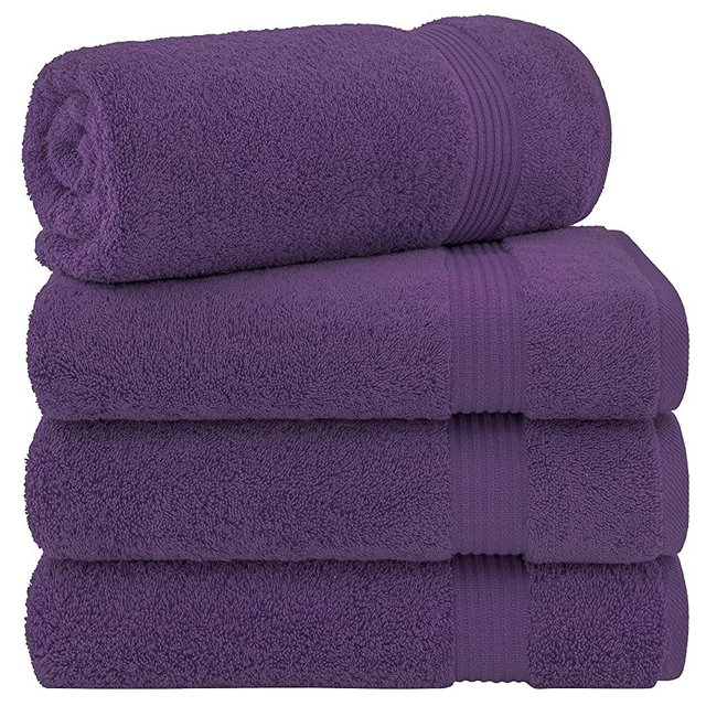 Cotton Paradise, Bath Towel Set, 100% Turkish Cotton 27x54 inch 4 Piece Bath Towels for Bathroom, Soft Absorbent Towels Clearance Set, Purple