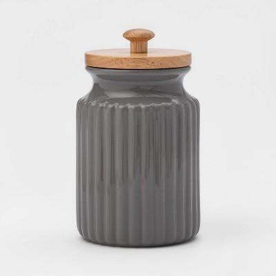 30oz Stoneware Ribbed Food Storage Canister with Wood Lid Gray - Threshold™
