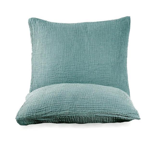 DestinyHomeTex Organic Cotton 100% Dual Colored 4-Layer Muslin Throws and Pillowcases, Breathable Ultra Soft Muslin Throws,Lightweight and Pre-Washed (Ocean Green & Beige, 2 King Pillowcase 20 x 36)