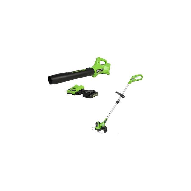 GreenWorks 24V String Trimmer and Blower Combo with 2Ah USB Battery and Slow Charger Included