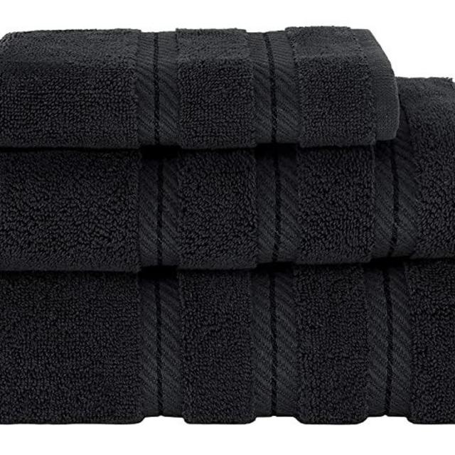 American Soft Linen 3 Piece, 100% Genuine Turkish Cotton Premium & Luxury Towels Bathroom Sets, 1 Bath Towel 27x54 inch, 1 Hand Towel 16x28 inch & 1 Washcloth 13x13 inch Black