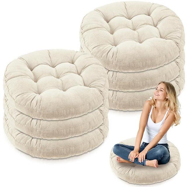 Jerify Round Floor Pillows Cushions 22 x 22 Inch Meditation Floor Pillow Large Floor Pillow for Kids Adults Meditation Cushion Large Pillows for Floor Seating Gift for Christmas (Beige,6 Pcs)