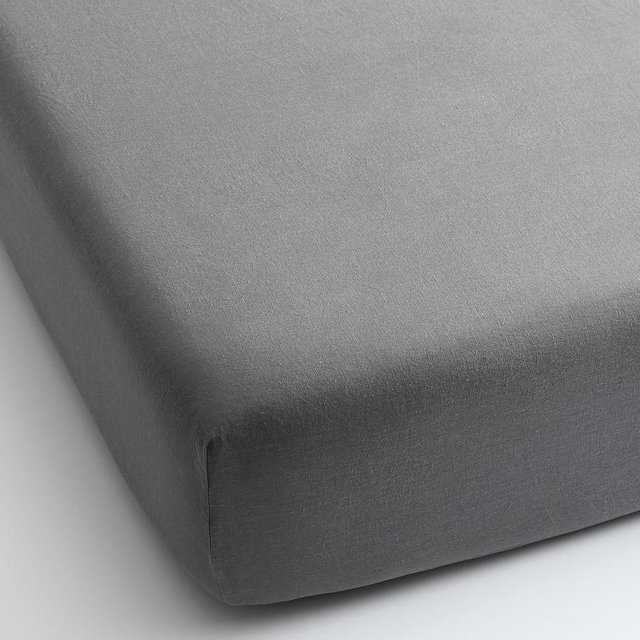 Belgian Flax Linen Fitted Sheet, Charcoal, Queen