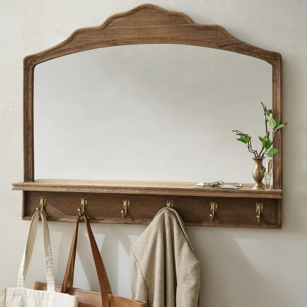 Oversized James Mirror with Hooks and Shelf