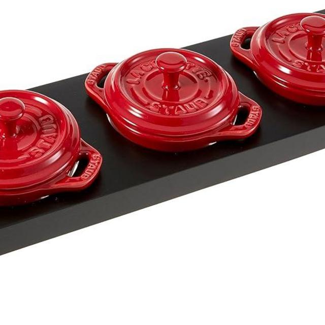 Staub Ceramic 3-pc Mini Round Cocotte Set with Stand - Cherry