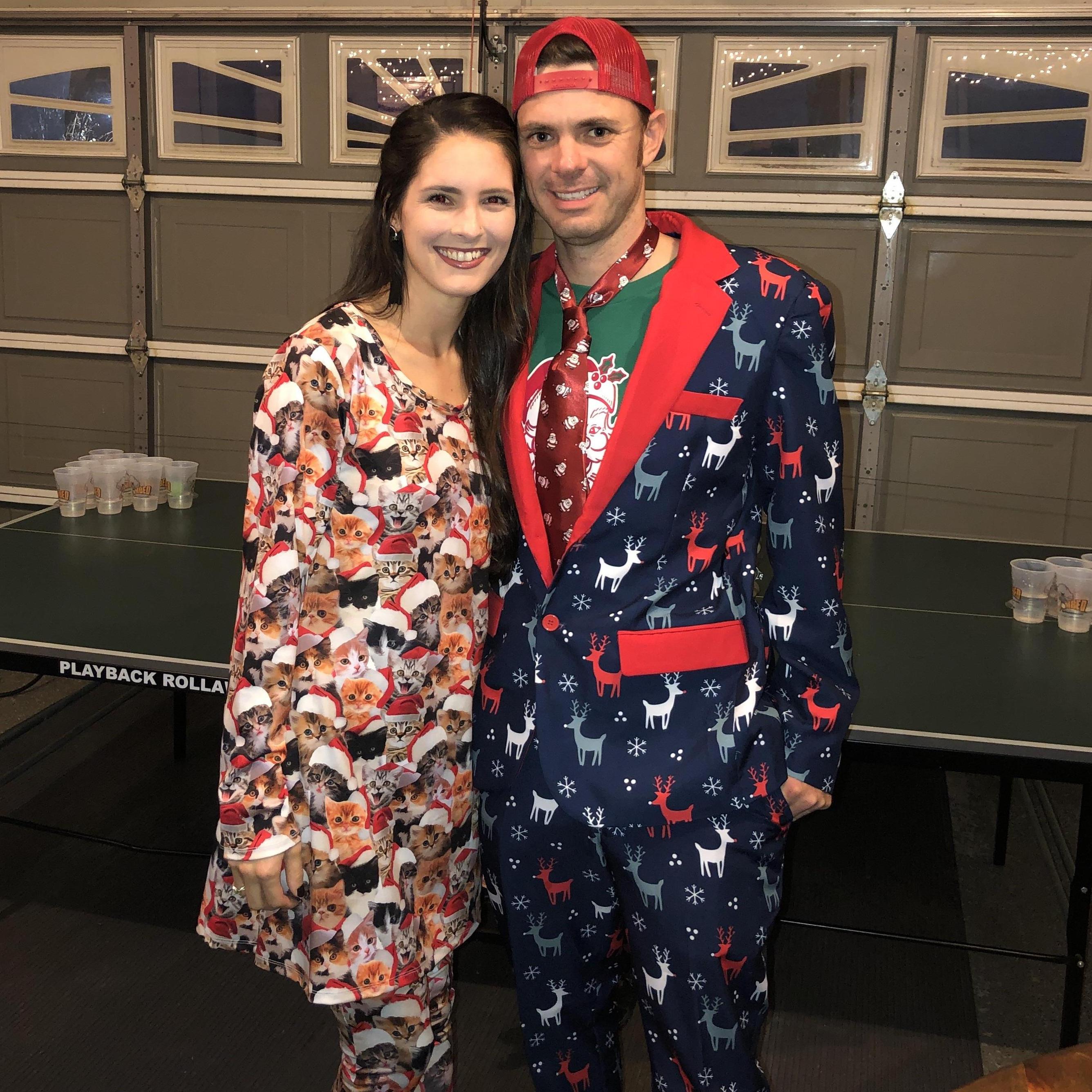 Richie and Megan love a good excuse to wear crazy Christmas outfits!