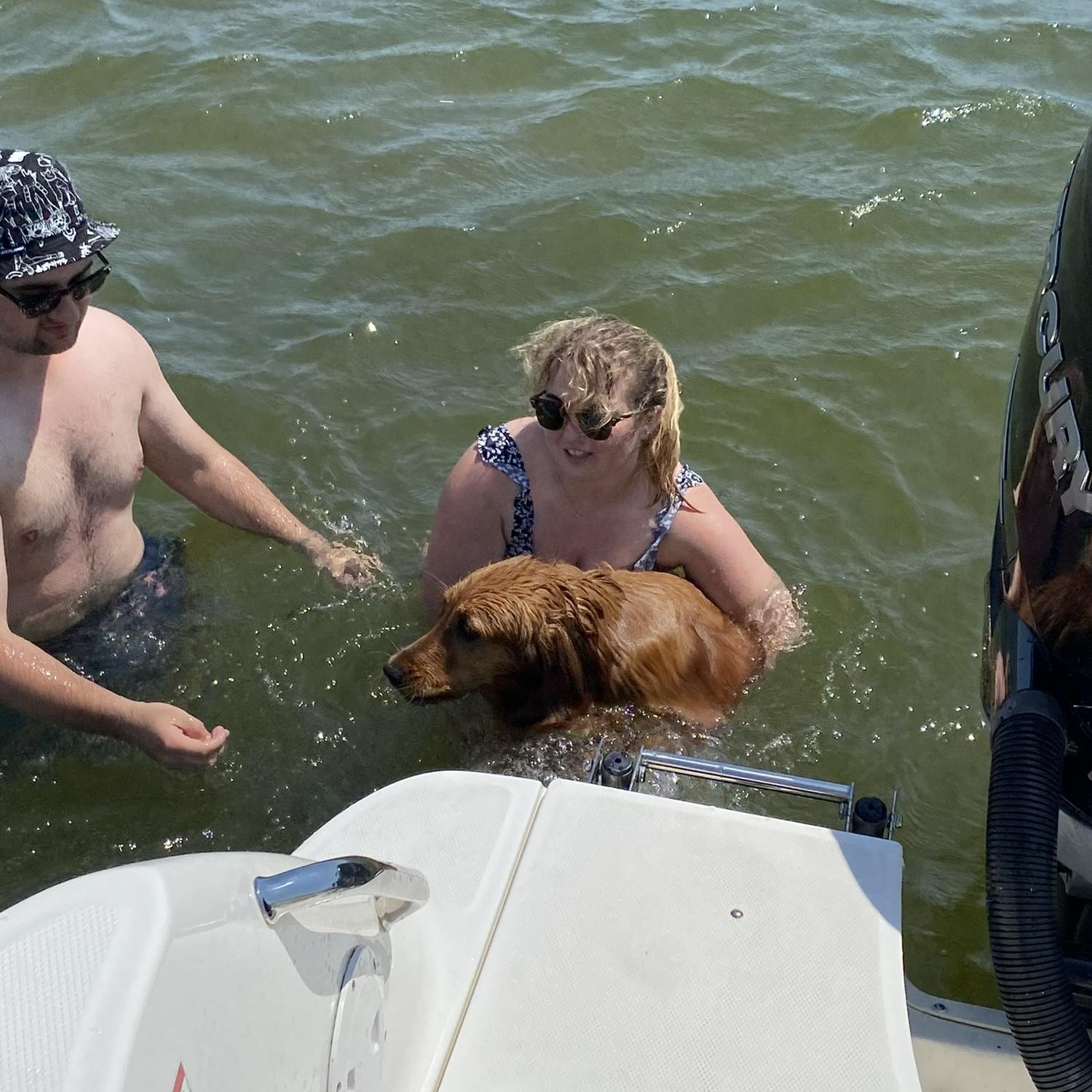 Our first of many days spent out at the boat on Lake St. Clair swimming with Rossi