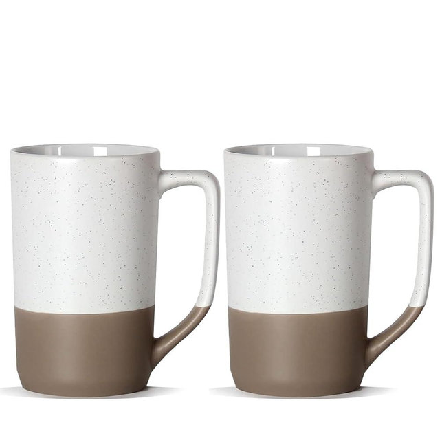 NBABSR 16 OZ Speckled Large Coffee Mugs, Tall Tea Mugs with Handle,Big Bulk Ceramic Cups for Porcelain Cup or Mug Lovers DIY Gifts,White Set of 2 Gifts, White，Set of 2