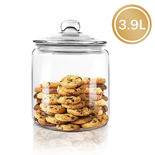 Airtight Glass Jar,Cookie Candy Penny Jar with Leak Proof Rubber Gasket Lid,1 Gallon Clear Round Big Household Multifunctional Storage Container for Preserving Dry Food, Cookies, Candies and More