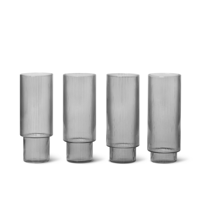 Ripple Long Drink Glasses (Set of 4) - Grey