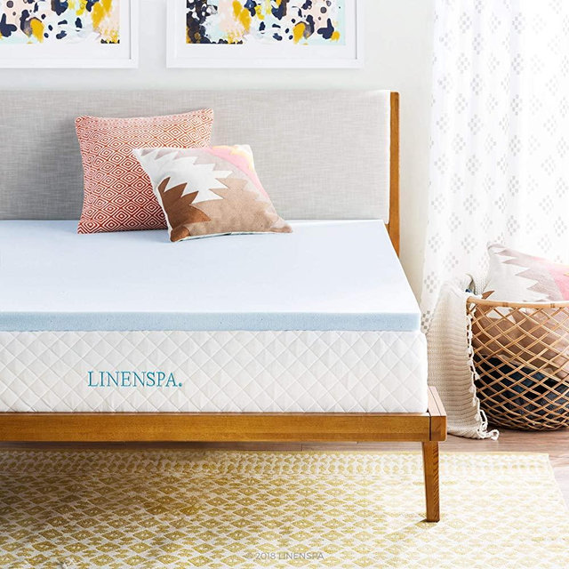 LINENSPA 2 Inch Gel Infused RV Queen Memory Foam Mattress Topper, Blue