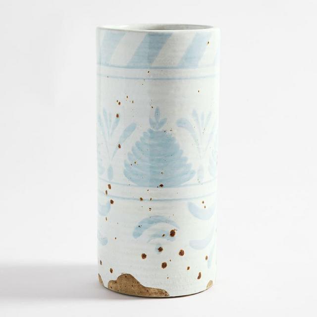 Chambray Ceramic Vase, Large, 15"H,Blue