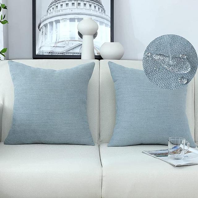 Anickal Dusty Blue Outdoor Waterproof Pillow Covers 18x18 Inch Set of 2 Patio Furniture Throw Pillow Covers Outside Cushion Case for Garden Porch Tent Couch Decor