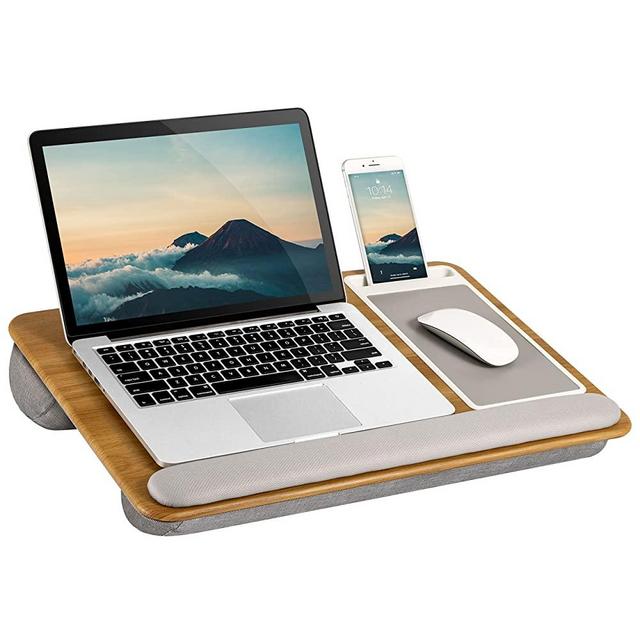 LapGear Home Office Pro Lap Desk with Wrist Rest, Mouse Pad, and Phone Holder - Oakwood - Fits up to 15.6 Inch Laptops - Style No. 91599