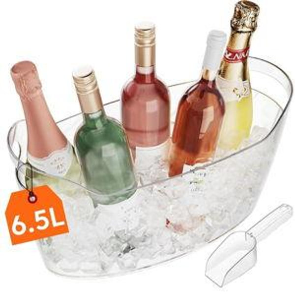 Lifewit 6.5L Ice Bucket for Parties, Portable Drink Bucket for Cocktail Bar, Plastic Champagne Cooler for Beverage/Wine/Beer, Mimosa Bar Supplies Chiller Tub with Scoop 38 x18x20 cm/15x7x8"