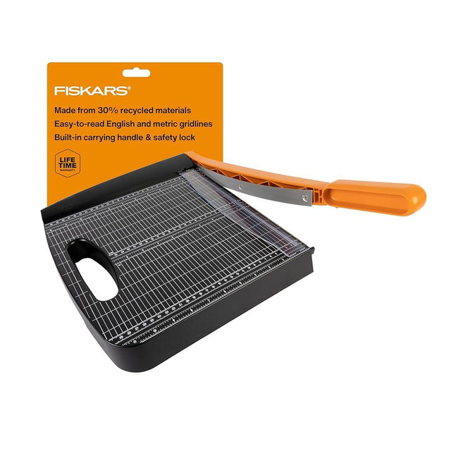 Fiskars Recycled Bypass Guillotine Paper Cutter, 12" Cut Length, Self-Sharpening, Paper Trimmer for Crafting and Scrapbooking, Arts and Crafts Supplies, Photo Cutter with 30% Recycled Materials