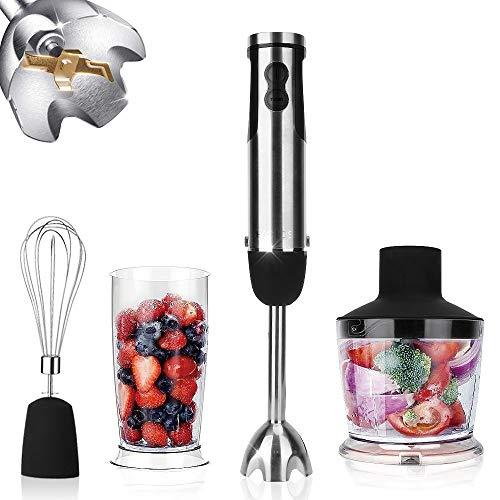 KOIOS Powerful 800W 4-in-1 Hand Immersion Blender 12 Speeds, Includes 304 Stainless Steel Stick Blender, 600ml Mixing Beaker, 500ml Food Processor, and Whisk Attachment, Multi-Purpose, BPA-Free