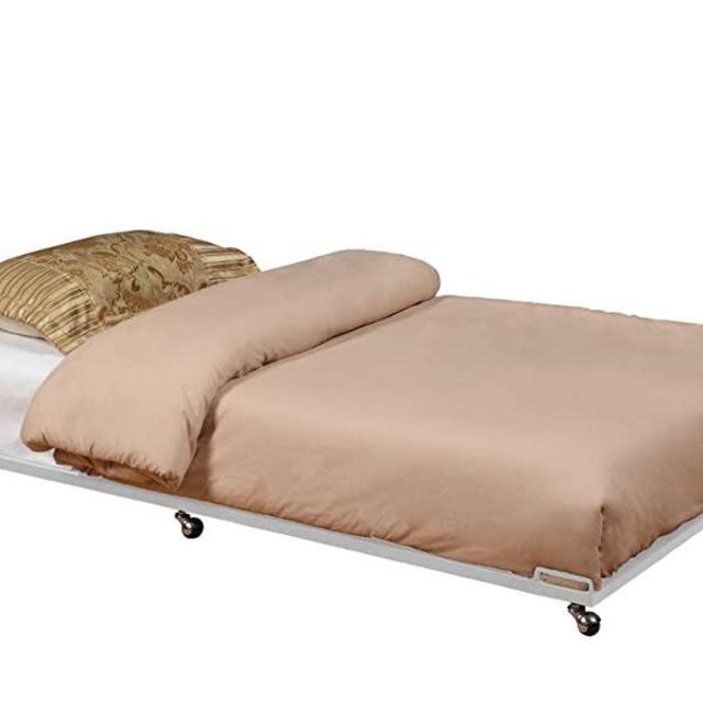 Kings Brand Twin Size Cream White Metal Roll Out Trundle Bed Frame for DayBed