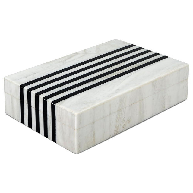 Handicrafts Home Large Decorative Storage Box with Lid – Black White Modern Storage Box, Remote Control Organizer for Coffee Table, Console & Living Room Decor – Mono Sprint 12 x 6 x 2