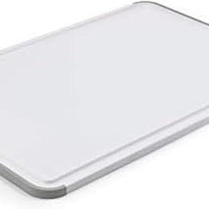 KitchenAid Classic Plastic Cutting Board with Perimeter Trench and Non Slip Edges, Dishwasher Safe, 12 inch x 18 inch, White and Gray