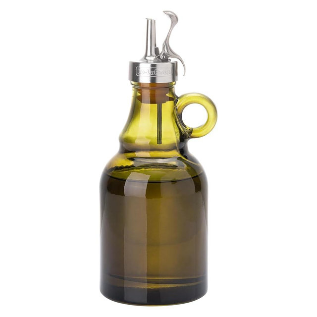 Lu-lupour 500ml Green Olive Oil Dispenser Bottle,17oz Glass Oil and Vinegar Cruet with Pourers and Funnel,Oil Bottles for Kitchen, Dispenser Bottle with Drip Free Spouts