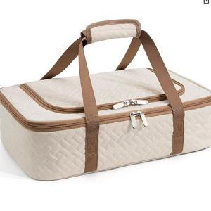 Insulated Casserole Carrier - Portable Casserole Carrier for Hot or Cold Food, Lasagna Holder for Parties,Picnic,Cookouts,Traveling - Fits 9" x 13" Baking Dish (Beige)