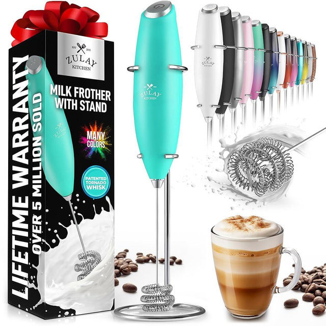 ZK Milk Frother OG Tornado Whisk w Stand - Aqua