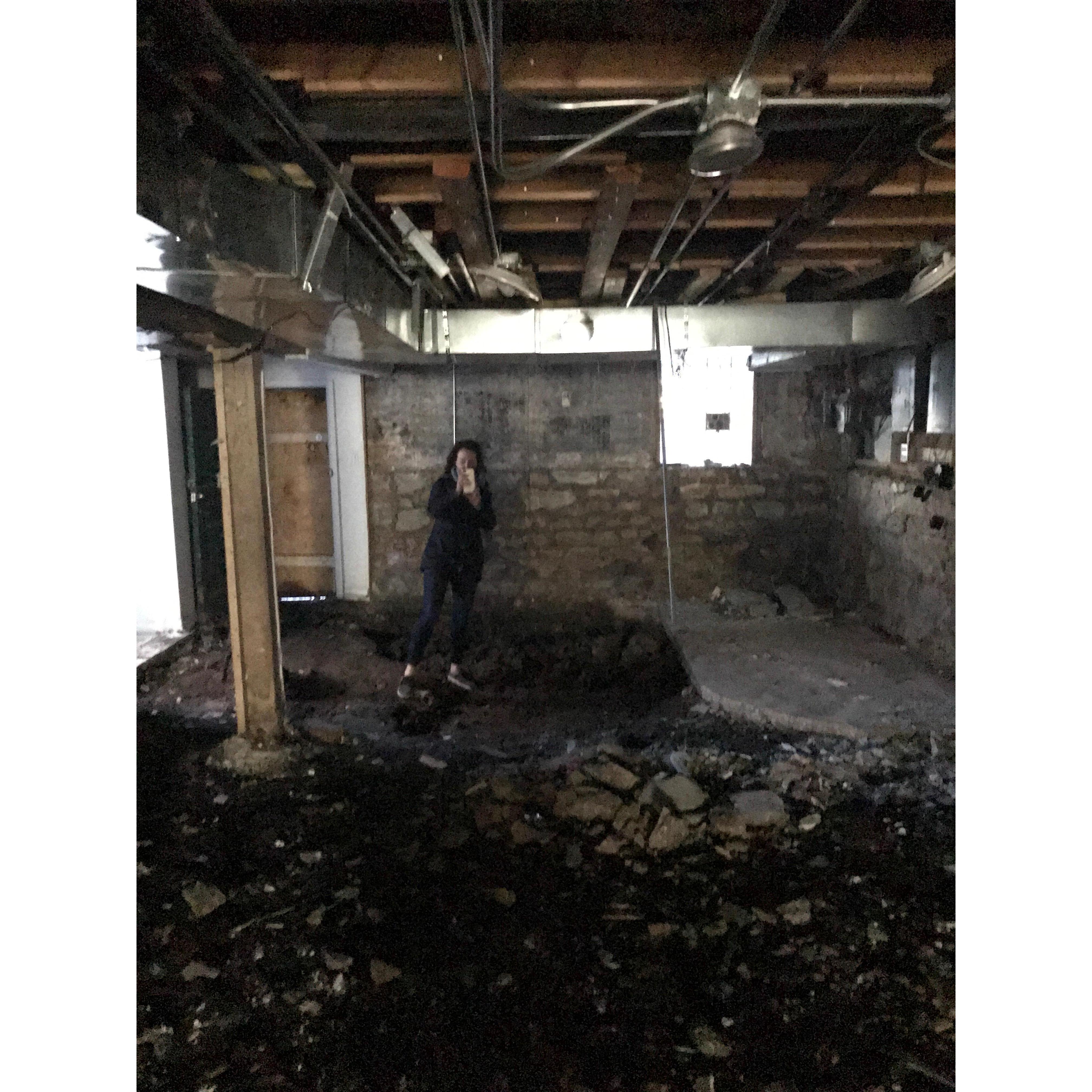 This is Annie in the recently dug-out basement.