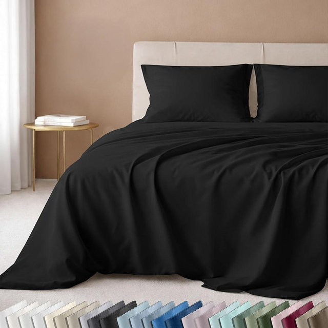 California Design Den Queen Sheet Set - Luxury 600 Thread Count Sateen, Natural 100% Cotton Sheets Queen, Fully Elasticized Deep Pockets, Crisp, Cool and Durable Bedding - Black