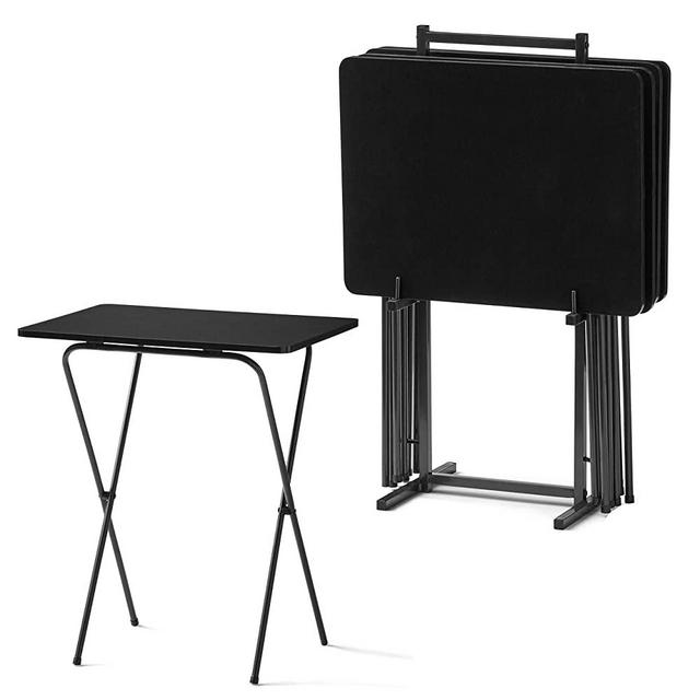 HOME TRENDZ 5-Piece Folding Tray Table Set with Stand, Black
