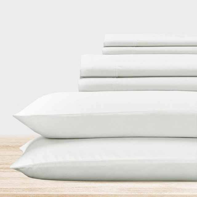 6 Piece Sheet Set with 4 Pillowcases - 400 Thread Count 100% Cotton Sateen - Deep Pocket by California Design Den - Ivory, Queen