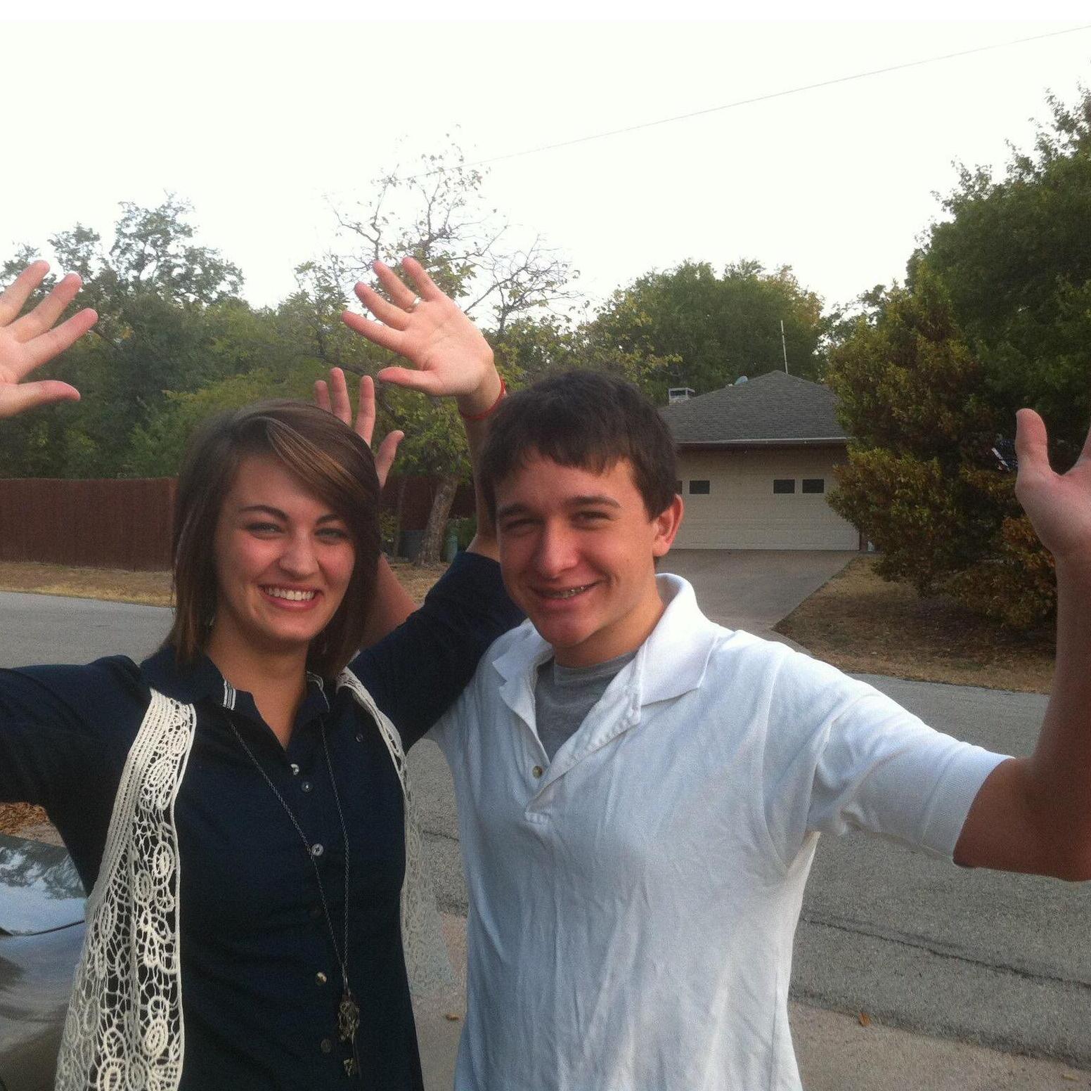 First day of Junior year. "Hand check" by our chauffeur to school, Leah's Mom!
